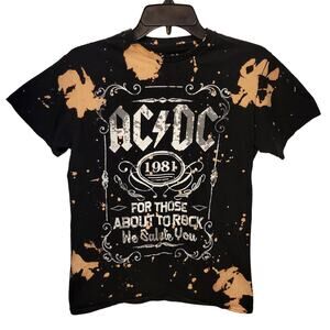 AC/DC Black Bleach Dyed Graphic Short Sleeve Tee Shirt Small Womens